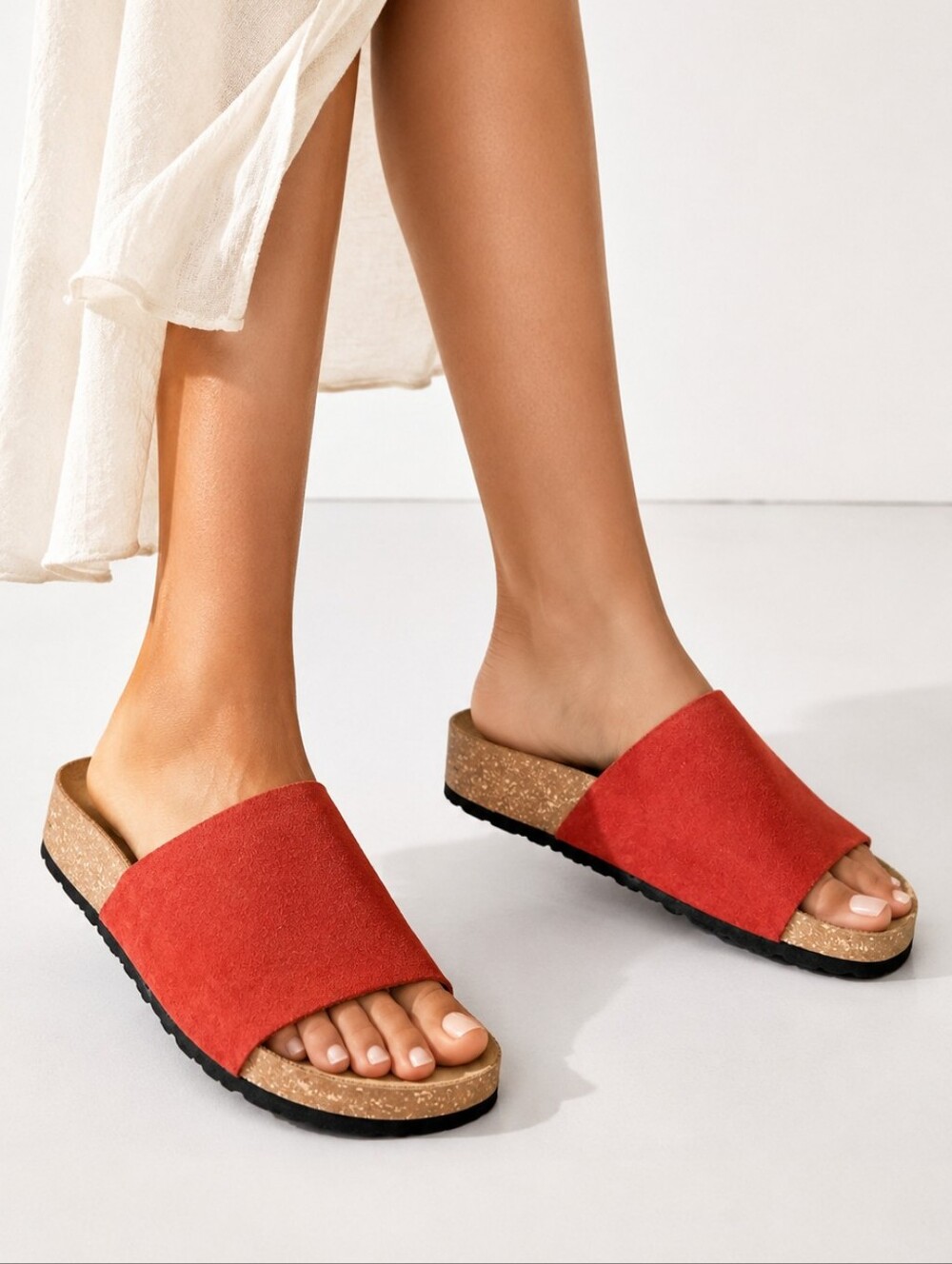A. Giannetti Rust Suede Slide Sandals with Single Wide Band size 7.5